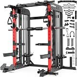 pooboo Power Cage Smith Machine with 2000LB Squat Rack Cable System