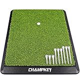 CHAMPKEY Premium Synthetic Turf Golf Hitting Mat | Heavy Duty Rubber Base Golf Practice Mat | Come with 1 Rubber Tee and 9 Plastic Tees (13" x 17", LITE Version)