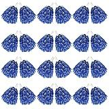 DILIBRA 24Pcs Metallic Cheerleading Pom Poms, Cheerleaders Cheer Pompoms with Baton Handle, Cheering Squad Hand Flower for Adults Team Spirit Sports Game Dancing Party (Blue)