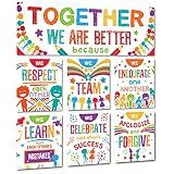 Sproutbrite 7 Educational Posters & Charts - Big Banner 13.5" x 39" Smaller 12" x 13.5" - Together We Are Better Banner & Teacher Posters - Bulletin Board and Wall Decor for Pre, Elementary and Middle School - Promotes Respect, Teamwork, and Positive Classroom Values