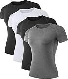 TELALEO 4 Pack Women's Short Sleeve Compression Shirt Workout Tops 2Black/Grey/White S