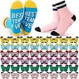 Glitopper 48 Pairs Best Team Ever Gift Sock Bulk Employee Appreciation Day Gifts for Women Men Team Staff Coworker Office Favors (Bright)