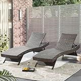 Asifom 79'' Long Reclining Chaise Lounge Set (Set of 2), Outdoor Wicker Reclining Lounge Chair Patio Rattan Double Chaise Lounge Lawn Sunbathing Chairs Beach Pool Backrest Recliners (Set of 2)