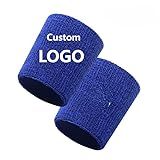 2 PCS Custom Tennis Wrist Sweatband-Absorbing,Custom Logo/Pattern, Suitable for Corporate Class Group Activities, Softball Cricket Basketball Yoga Workout for Men & Women (Blue,3.15 in*3.15 in)