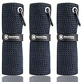 Handy Picks Microfiber Golf Towel (16" X 16") with Carabiner Clip, Waffle Pattern Golf Towel Hook and Loop Fastener - The Convenient Golf Cleaning Towel Black