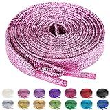 Olukssck 2 Pairs Flat Glitter Shiny Metallic Shoe Laces for Sneakers, 2/5" Wide Sequin Athletic Shoelaces Pink 47 inch(120cm)