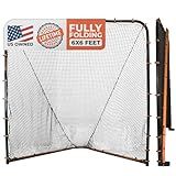 Lacrosse Goal Net (6'W x 6'H x 7'D) Folding Lacrosse Net for Backyard | Powder Coated Steel Frame, UV Treated Netting, Use with Rebounder & Backstop Goal Nets [Includes Carrying Bag & U Stakes]