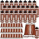 Denylo pro 24 Sets Football Water Bottle with Football Drawstring Bag Set Plastic Brown Water Bottles for Rugby Player Sport Gym Party Favor