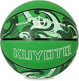 KUYOTQ Official Size 7 Basketball 29.5" Green Wave Thickened Rubber in&Outdoor Mens Basketball for Game Play(Deflated)