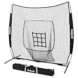 GoSports 7 ft x 7 ft Baseball & Softball Practice Hitting & Pitching Net with Bow Type Frame, Carry Bag and Strike Zone, Great for All Skill Levels