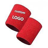 2 PCS Custom Tennis Wrist Sweatband-Absorbing,Custom Logo/Pattern, Suitable for Corporate Class Group Activities, Softball Cricket Basketball Yoga Workout for Men & Women (red,3.15 in*3.15 in)