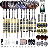 Darts Metal Tip Set, 20 Grams and 24 Grams Steel Tip Darts Set, Professional Metal Tipped Accessories with Sharpener Tool Kit, Aluminum Shafts, Brass Barrels, Carrying Case, Extra Flights