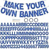 BEISHIDA 116 PCS A-Z DIY Letter Banner Kit Make Your Own Banner Glitter Blue Including 111 Letters and Numbers 3 Rope and 2 Threading Device,Customized for Birthday Graduation Wedding Party Decor