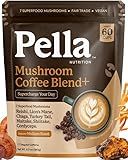 Pella Nutrition Mushroom Coffee – Lions Mane, Reishi, Chaga, Cordyceps, Shiitake, Maitake, and Turkey Tail Mushroom Supplement – Superfood Instant Coffee for Focus & Energy (Regular Caffeine, 60 Cups)