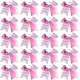 20 Pieces 7 Inch Breast Cancer Awareness Cheer Hair Bows Ponytail Holder Large Glitter Pink Ribbon Hair Bows Accessories Elastic Band Handmade for Teens Women