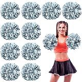 WILLBOND 12pcs Cheerleading Pom Poms Bulk Metallic Foil Cheerleader Pompoms with Baton Handle for 2026 Soccerball Basketball Cheering Squad Team Game Sports Dance Party Spirit (Silver)
