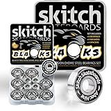 SKITCH Precision Fast Spin Bearings Set | 8 Pack 608 2RS ABEC 9 Chrome Steel Deep Groove Ball Bearing Set for Skateboards, Longboards, Inline Skates, Scooters | + Washers + Spacers | 8mm x 22mm x 7mm