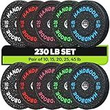 HANDBODE Bumper Plates High-Bounce Olympic Weight Plates, Colored crumb rubber plate for Weight Lifting and Strength Training 230LB