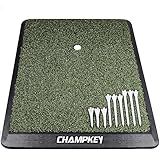 CHAMPKEY Premium Synthetic Turf Golf Hitting Mat | Heavy Duty Rubber Base Golf Practice Mat | Come with 1 Rubber Tee and 9 Plastic Tees (13" x 17", PRO Version)