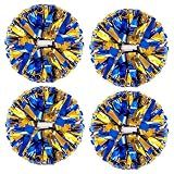 CREATIEE-PRO 4Pcs Cheerleading Pom Poms Cheerleader Pompoms, Blue Gold