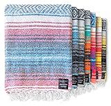 Benevolence LA Authentic Handwoven Mexican Blanket | Yoga Blankets, Outdoor, Picnic, Beach, Camping | Equestrian Saddle | Serape 50x70 inches - Azure, Pack of 1