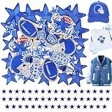 Meneng Football Iron On Patches for Hat: 94Pcs Blue Cowboy Patches | Football Helmet Star Embroidered Sew on Appliques for Jackets Backpacks Hoodies Cap - Game Day DIY Gifts for Team Fans Youth