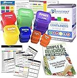 Efficient Nutrition Portion Control Containers DELUXE Kit (14-Piece) with COMPLETE GUIDE + 21 DAY PLANNER + RECIPE eBOOK BPA FREE Color Coded Meal Prep System for Diet and Weight Loss