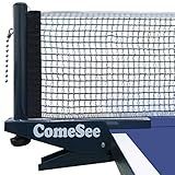 Comesee Professional Ping Pong Net Clip on Easy, Table Tennis Net and Post Set with Spring Activated Clamp, Thick Base Grip, Precision Tension Height Adjustment (Navy)