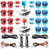 Easyget LED Arcade DIY Parts 2x Zero Delay USB Encoder + 2x 8 Way Joystick + 20x LED Illuminated Push Buttons for Mame Jamma Arcade Project Red + Blue Kits