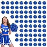 100pcs Blue Metallic Cheerleader Pom Poms with Baton Handle for Kids Adults Cheering Spirit Sports Party Dance Sportsteam
