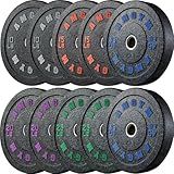 AMGYM High Bounce Bumper Plates Weights set, 2 inch Rubber Weight Plates with Steel Insert, 230lbs Deadlift Gym Plates, Noise Prevent & Floor Protect Home Gym Olympic Weight Set, Barbell Weight Plates for Strength Training & Weight Lifting.