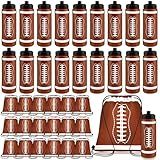 Denylo pro 18 Sets Football Water Bottle with Football Drawstring Bag Set Plastic Brown Water Bottles for Rugby Player Sport Gym Party Favor