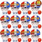 ArtCreativity Mini Basketball Game (12 Sets) Each Set Includes 1 Mini Ball, 1 Back Board Net, & Mounting Tape, Indoor Basketball Hoop for Kids, Basketball Party Favors, Best Gift for Boys and Girls