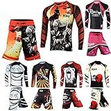 ROAR BJJ Rash Guard Long Sleeve Cage Fight Training MMA Shorts Jiu Jitsu Grappling (Black/Warrior, XLarge)