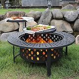 OutVue 36 Inch Fire Pit with 2 Grills,Wood Burning Fire Pits for Outside