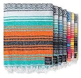Benevolence LA Authentic Mexican Blanket – Handwoven Falsa Serape Throw – Beach, Camping, Picnic & Yoga Blanket – Lightweight Cotton Throw for Outdoor & Home – Mandarin, 50x70 in