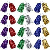 24PCS Cheerleading Pom Poms Metallic Foil Plastic Pom Poms with Baton Handle for Game Sports Squads Dancing Party Football Basketball Club Spirit Sports Stage Performance Celebration (colourful)
