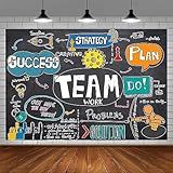 EMDSPR Teamwork Backdrop, 7x5ft, Teamwork Sketch Notes Graffiti Chalkboard Photography Background Team Work Theme Decorations Banner Work Together Invatition Party Supplies Photo Booth Props BJDWPR455