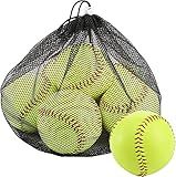 Tebery 6 Pack Yellow Sports Practice Softballs, 12-Inch Official Size and Weight Slowpitch, Unmarked & Leather Covered Training Ball for Games, Practice and Training (Yellow)