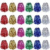 Chivao 24 Pcs Cheerleading Pom Poms, Metallic Foil Handle Cheer Squad Team Spirited Fun for Party, Sports Dance Cheer, 30 Grams Weight Each(Blue, Green, Gold, Silver, Red, Rose Red)