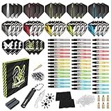 MageRabbit Dart Accessories Kit Including 36pcs Dart Flights 45pcs Dart Shafts for Steel/Soft Tip Darts,Sharpener, Dart Stems Remover Tool, 50 Metal Rings,50 Rubber Rings, Pack of 195pcs Accessories