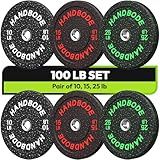 HANDBODE Bumper Plates High-Bounce Olympic Weight Plates, Colored crumb rubber plate for Weight Lifting and Strength Training 100LB