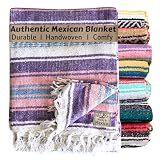 Del Mex Classic Mexican Blanket, Large Authentic Woven Falsa Throw (70"x50"), Artisan Southwest Décor for Beach, Yoga, Outdoors (Lavender/Pink)