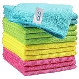 HOMEXCEL Microfiber Cleaning Cloth 210GSM, Pack of 12, Size:11.5" x 11.5", Ultra-Soft, High-Density Non-Abrasive Cleaning Towels for Cars, Glass, Kitchen, Reusable Rags, Blue/Green/Yellow/Pink