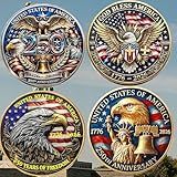 United States 250th Anniversary Collectible Coins, American Eagle and Patriotic Symbol, 1776-2026, for Celebration and Gifting (4Pcs)