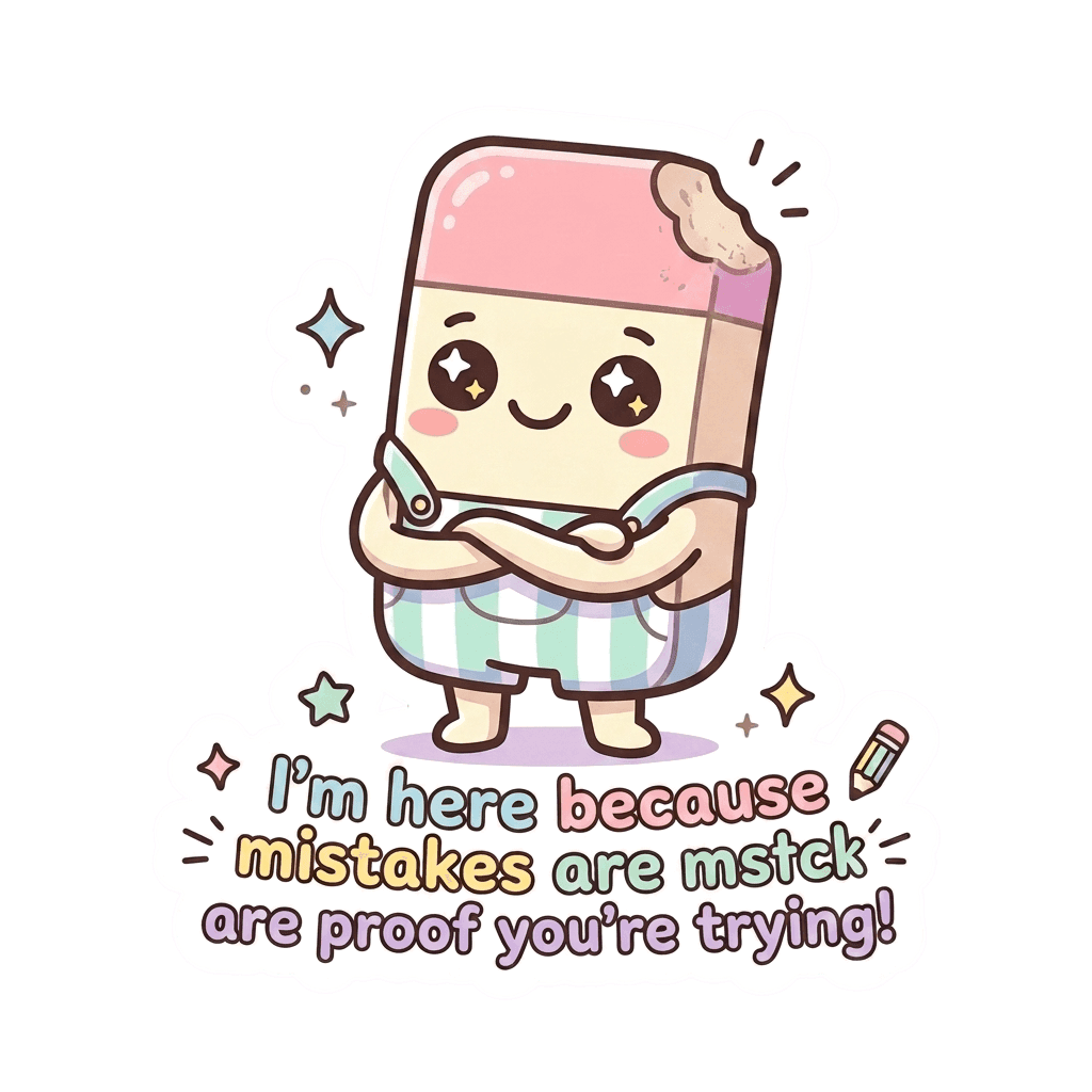 Cute Kawaii Eraser with Inspirational Quote Sticker