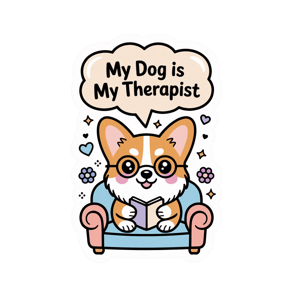 Cute My Dog Is My Therapist Corgi Vinyl Sticker