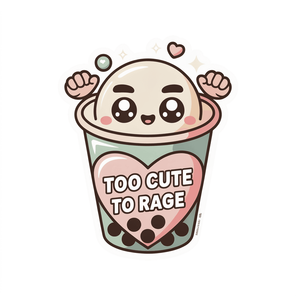 Cute Boba Tea Too Cute To Rage Vinyl Sticker
