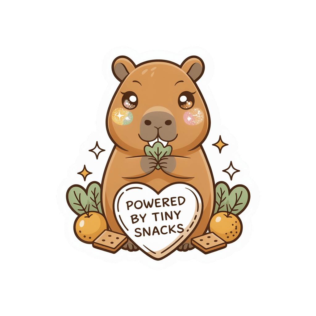 Cute Capybara Powered By Tiny Snacks Sticker