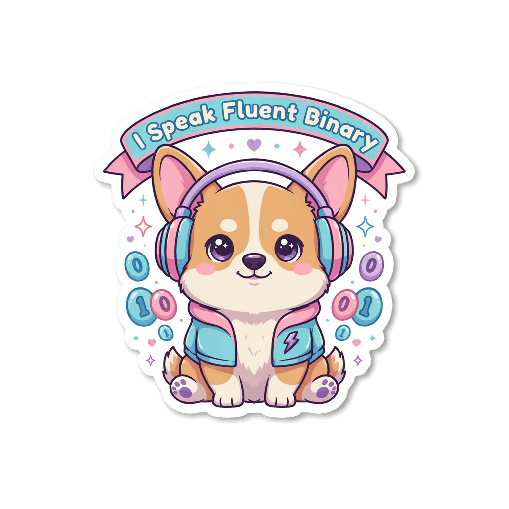 Cute Binary Corgi With Headphones Vinyl Sticker